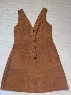 SHEIN Brown Ribbed Button-Front Mini Dress